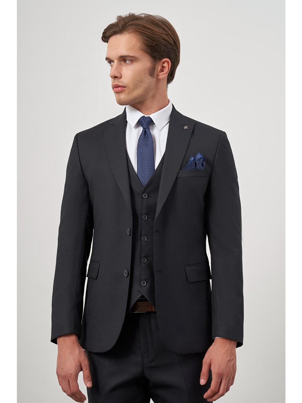 Koyu Lacivert Kılıç Yaka Yelekli 6 Drop Slim Fit Classic Takım Elbise 1001245156-2