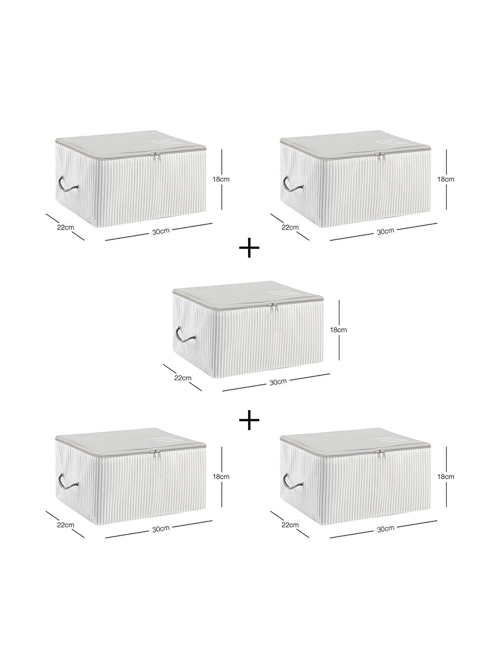 5'li Küçük Boy Gri Çizgili Stuff & Things Hurç Set 30 x 22 x 18 cm-2