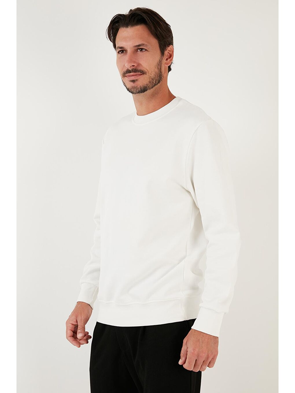 Buratti Ekru Pamuklu Bisiklet Yaka Regular Fit Basic Erkek Sweatshirt 5905521 - 1