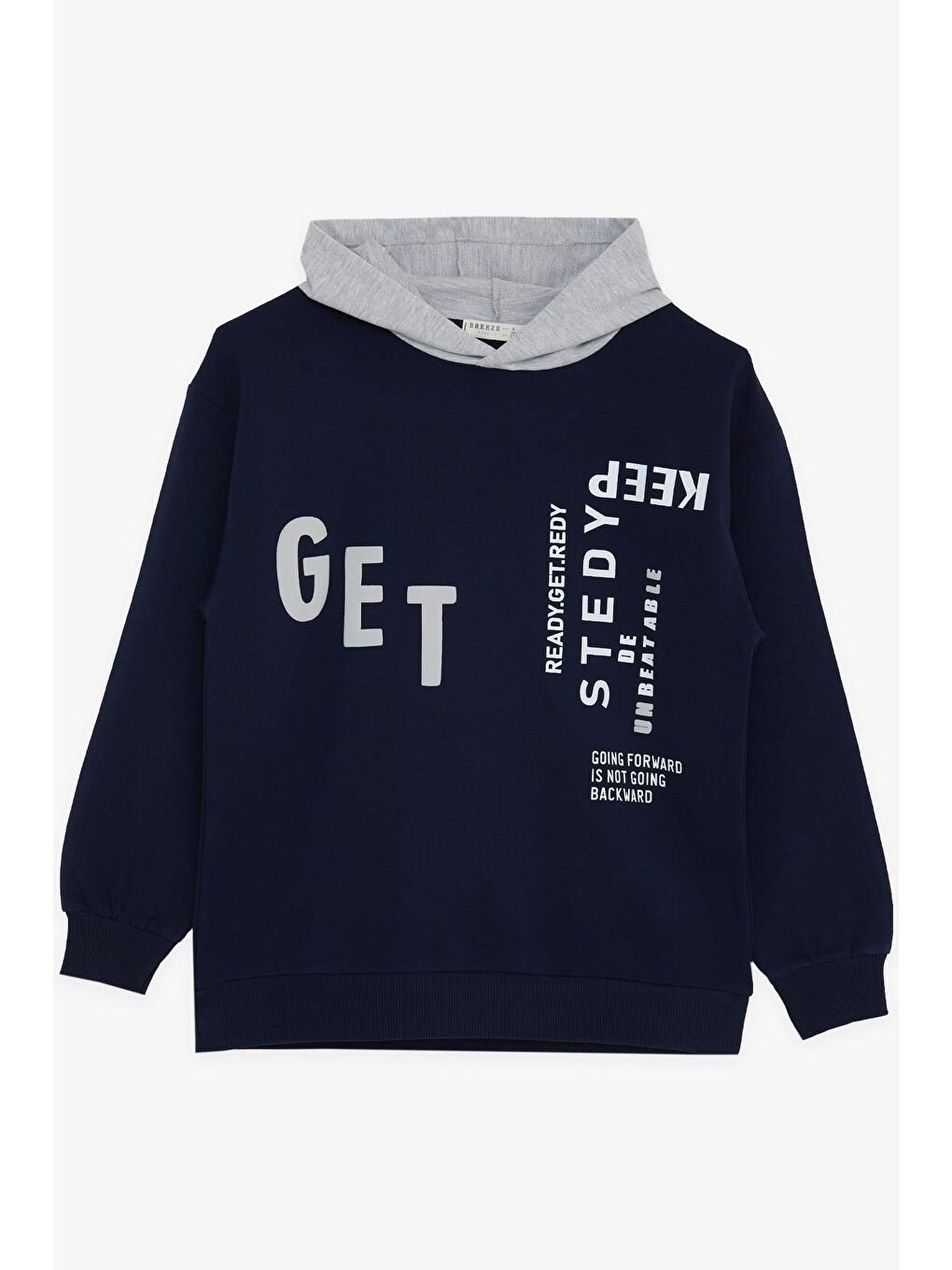 Erkek Çocuk Sweatshirt Kapüşonlu Yazı Baskılı Lacivert (8-14 Yaş)