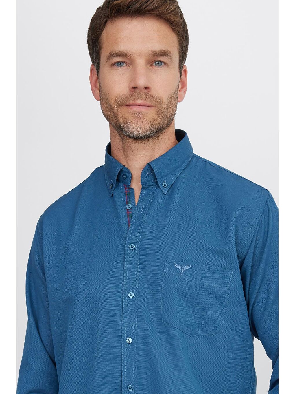 Erkek Regular Fit Klasik Kesim Pamuklu Oxford Doku Petrol Renk Düğmeli Yaka Gömlek-2