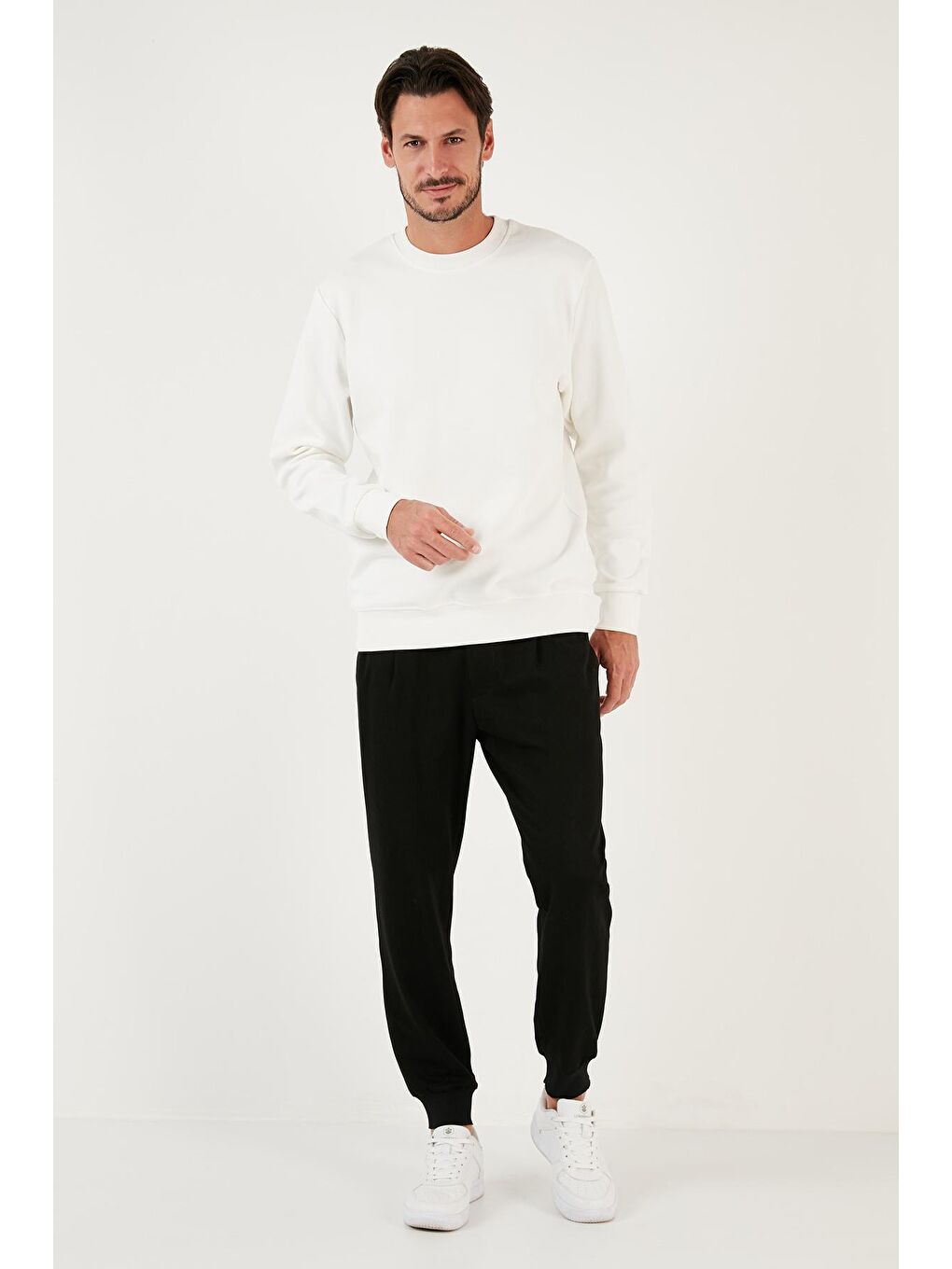 Buratti Ekru Pamuklu Bisiklet Yaka Regular Fit Basic Erkek Sweatshirt 5905521 - 2