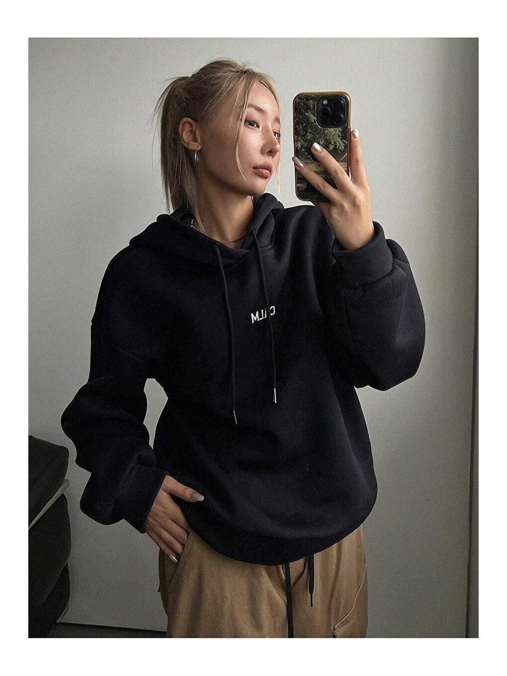 Kadın Siyah Calm Growth Baskılı Oversize Kapüşonlu Sweatshirt-1