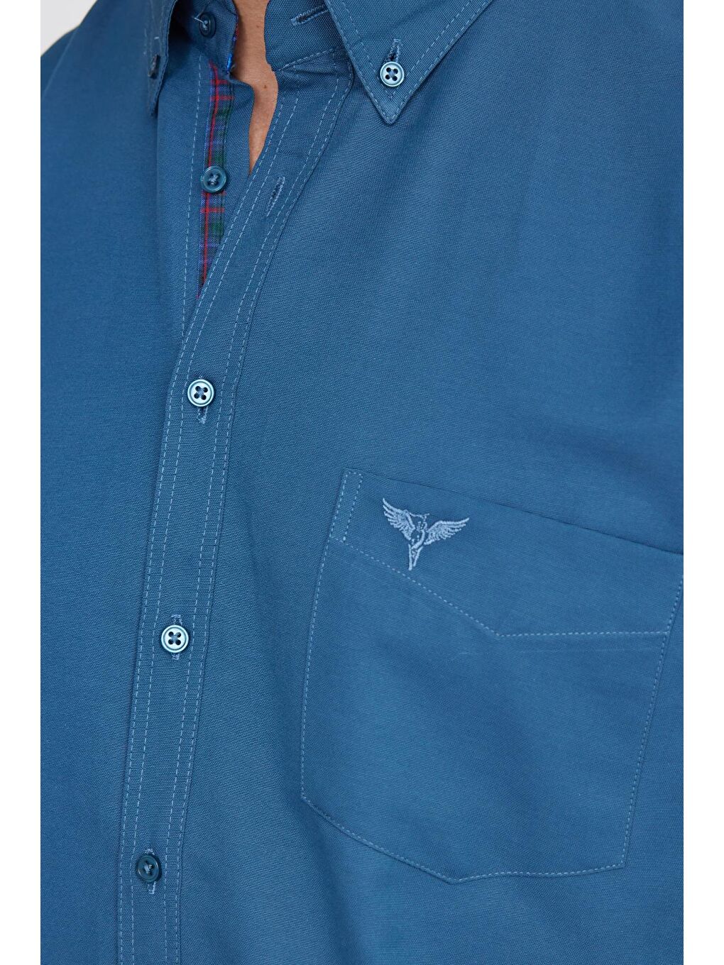 Erkek Regular Fit Klasik Kesim Pamuklu Oxford Doku Petrol Renk Düğmeli Yaka Gömlek-3