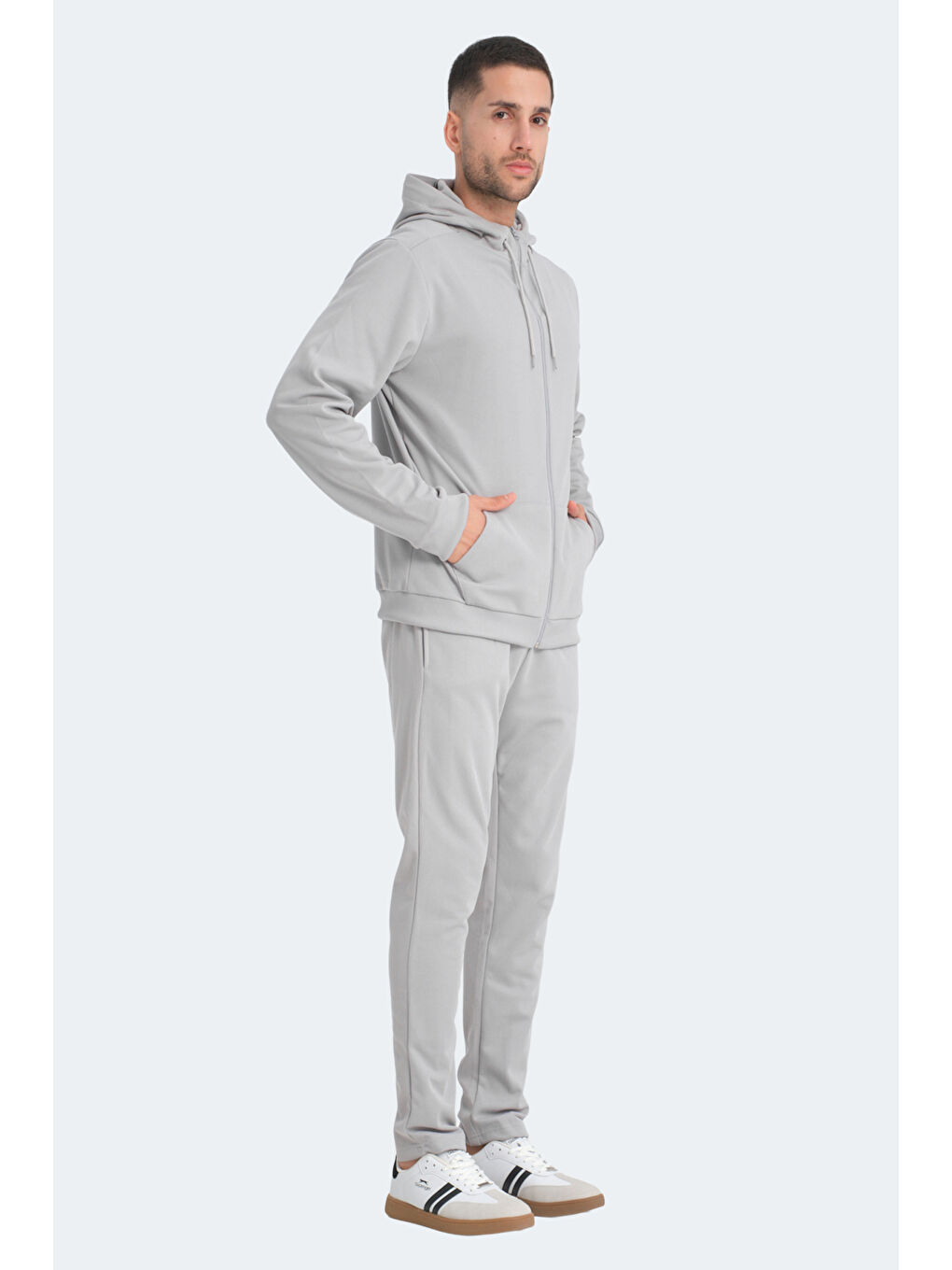 RICH Erkek Fermuarlı Kapüşonlu Cepli Gri Eşofman Takımı-2