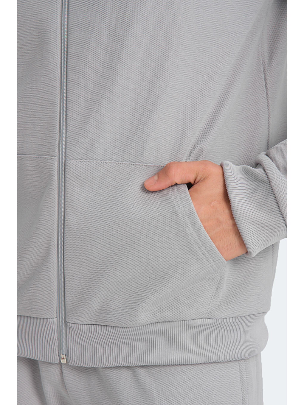 RICH Erkek Fermuarlı Kapüşonlu Cepli Gri Eşofman Takımı-4