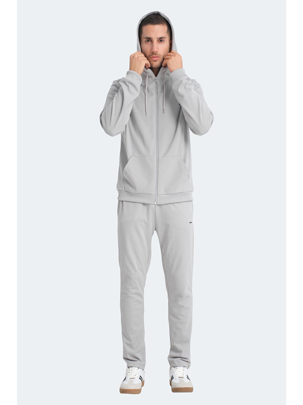 RICH Erkek Fermuarlı Kapüşonlu Cepli Gri Eşofman Takımı-5
