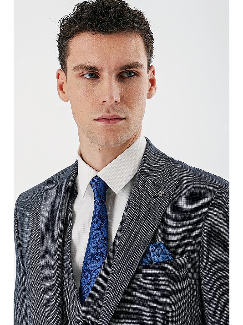 Koyu Lacivert Kırlangıç Yaka Yelekli 6 Drop Slim Fit Klasik Takım Elbise 1001240157-1