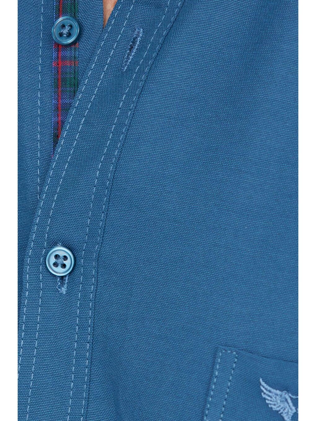 Erkek Regular Fit Klasik Kesim Pamuklu Oxford Doku Petrol Renk Düğmeli Yaka Gömlek-5