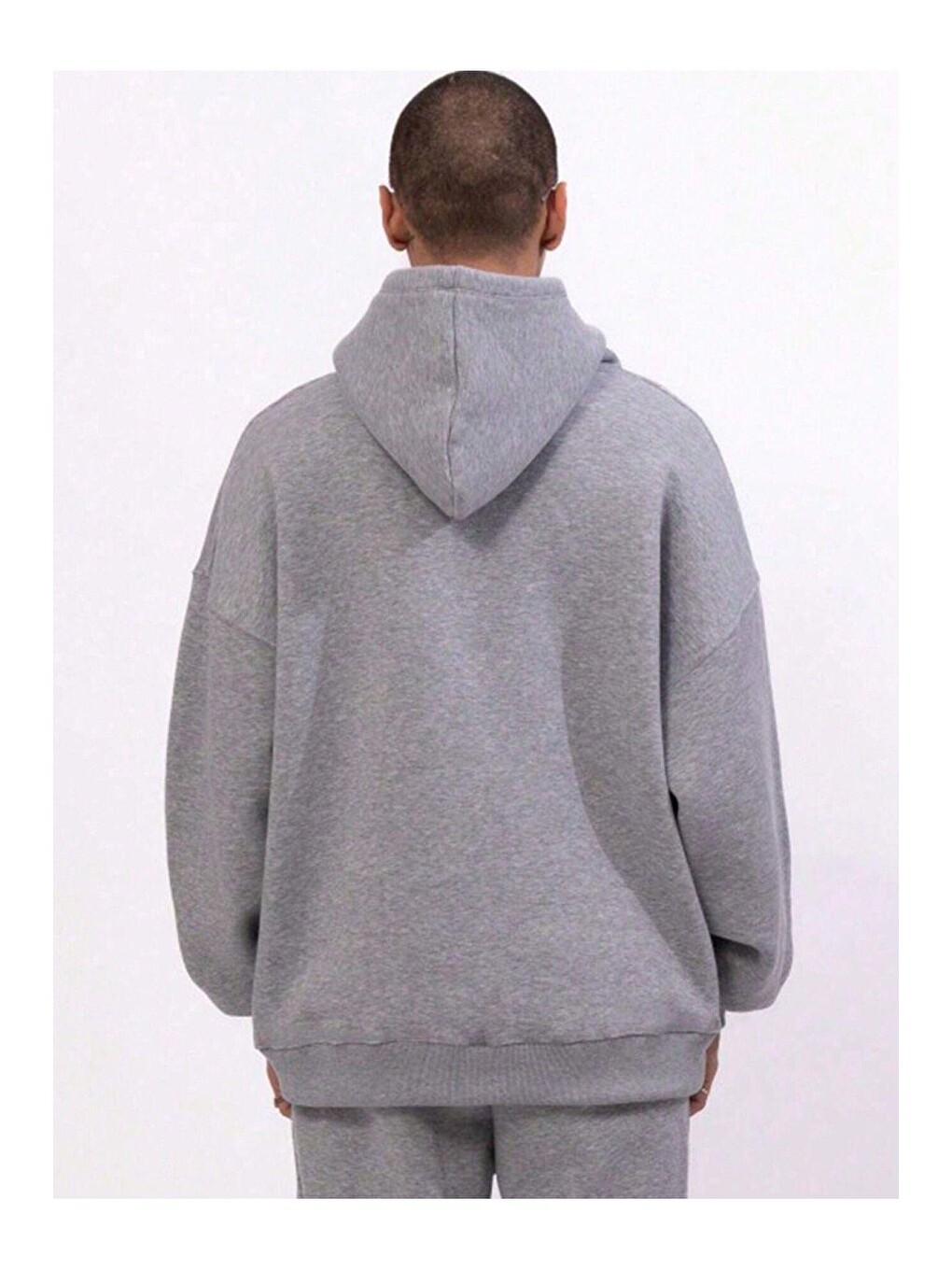 Gri Believer Baskılı Oversize Kapüşonlu Erkek Uzun Kollu Hoodie-1
