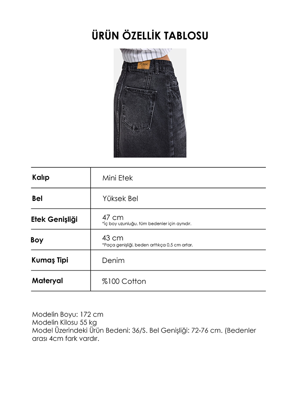 Gri Kadın Koyu Füme 2s6-1 Straight Fit %100 Pamuk Mini Denim Etek-3