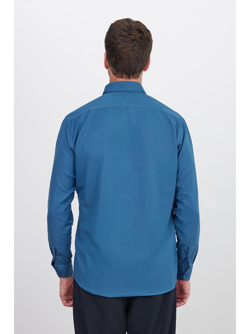 Erkek Regular Fit Klasik Kesim Pamuklu Oxford Doku Petrol Renk Düğmeli Yaka Gömlek-6