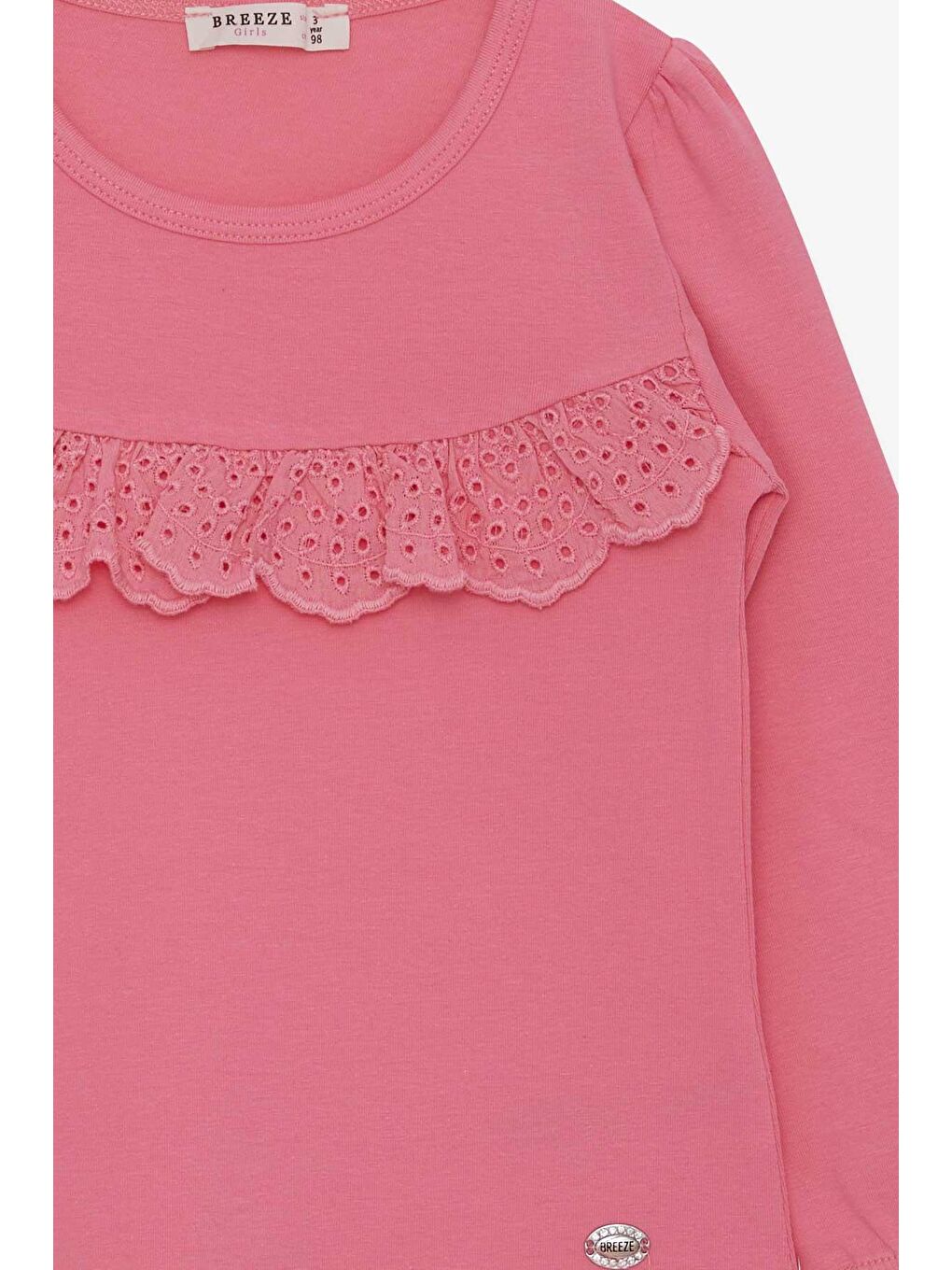 Kız Çocuk Uzun Kollu Tişört Fırıfırlı Pembe (3-6 Yaş)-2