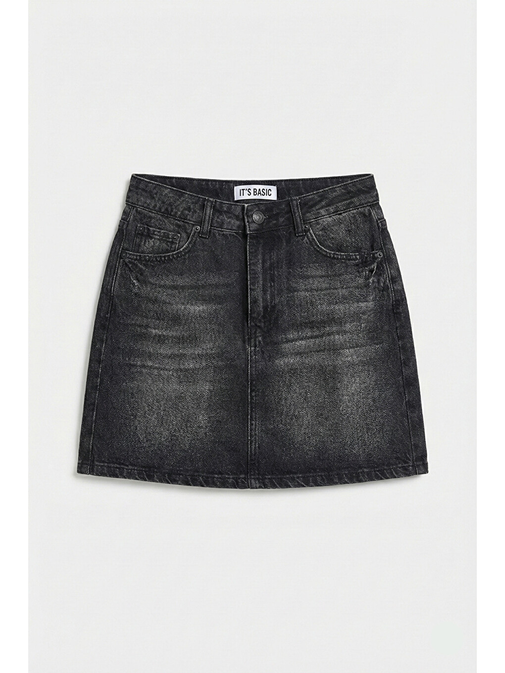 Gri Kadın Koyu Füme 2s6-1 Straight Fit %100 Pamuk Mini Denim Etek