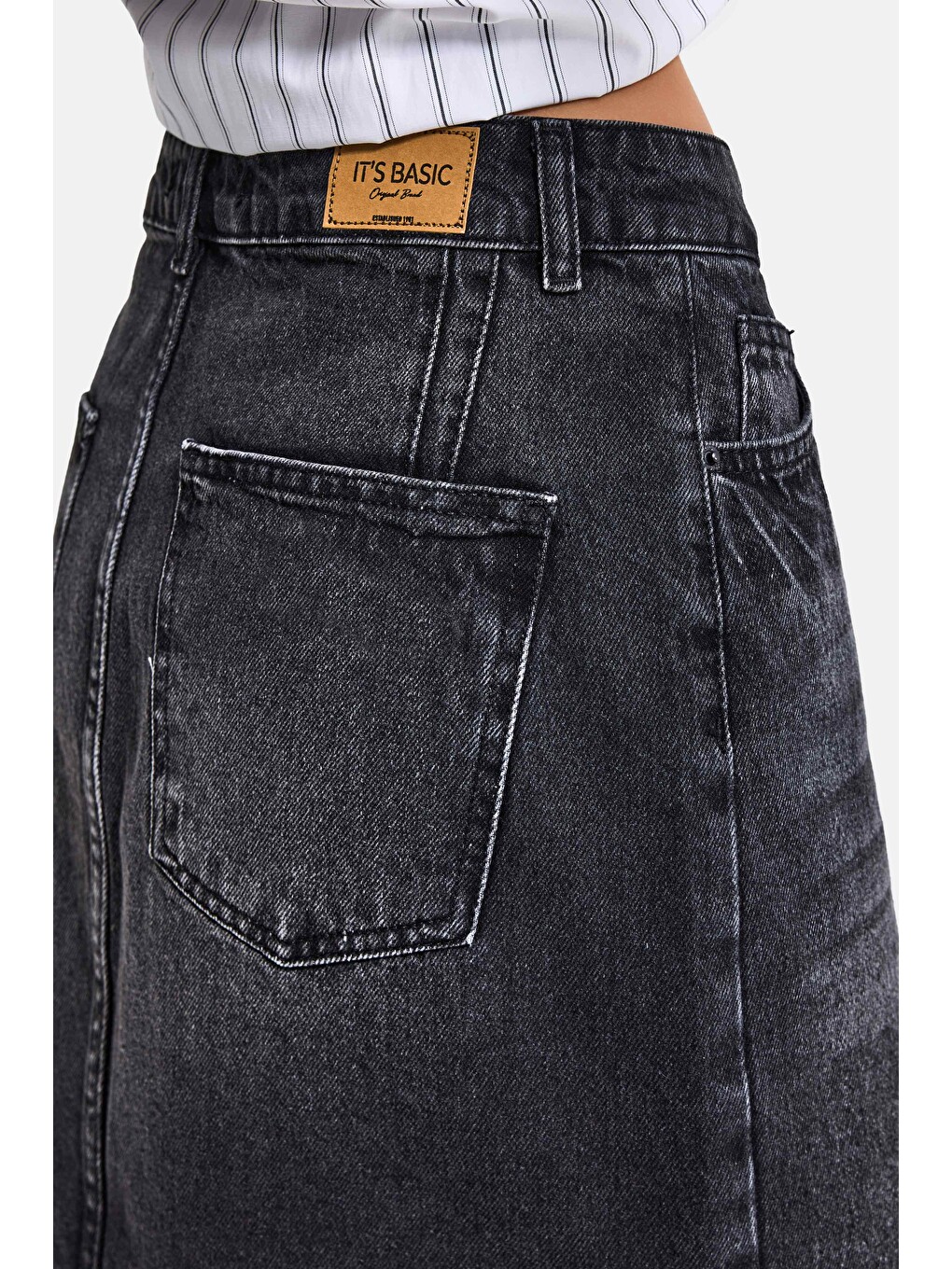 Gri Kadın Koyu Füme 2s6-1 Straight Fit %100 Pamuk Mini Denim Etek-2
