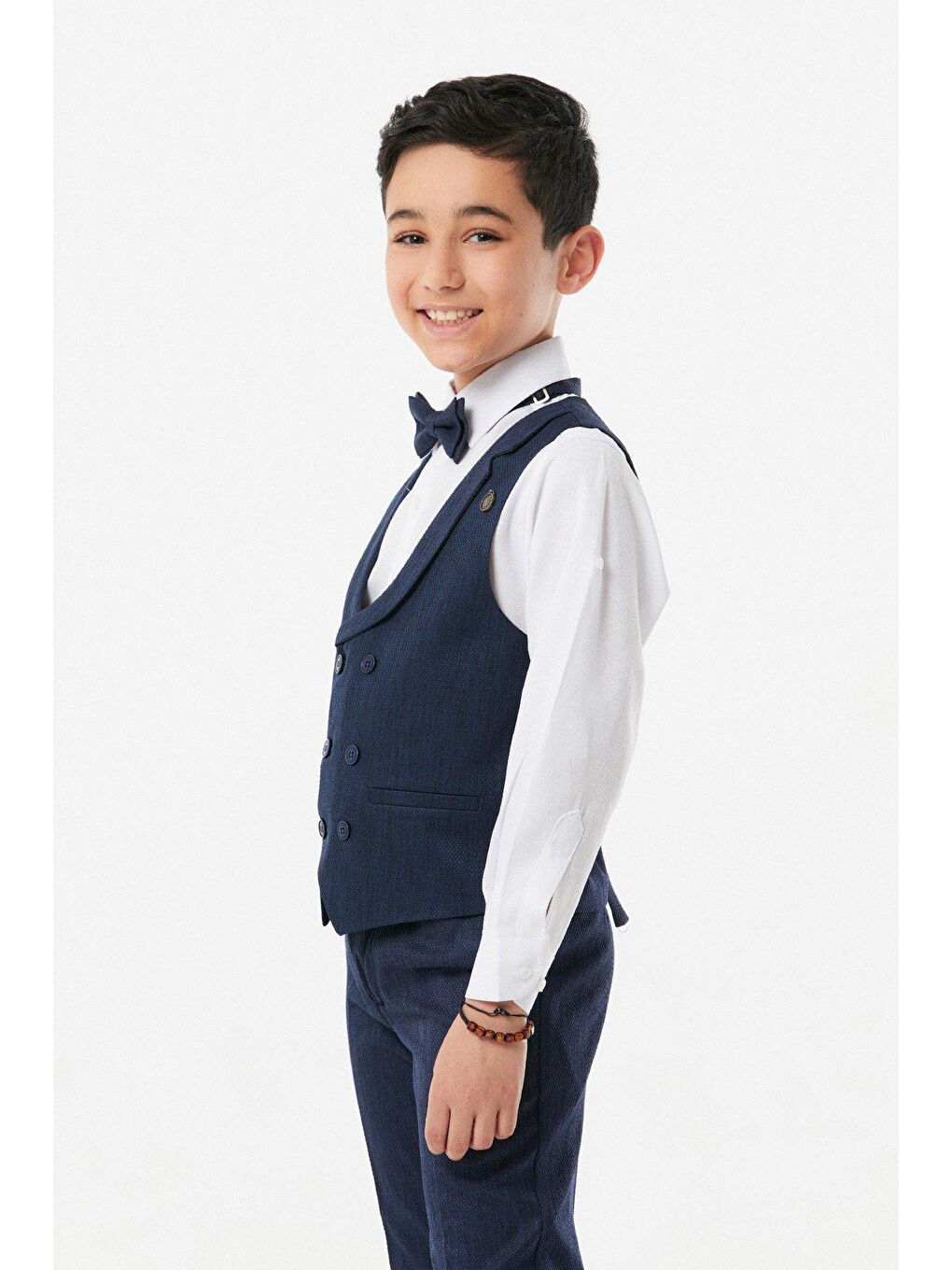 Lacivert Smokin Yelekli Erkek Çocuk 4 Lü Takım-1
