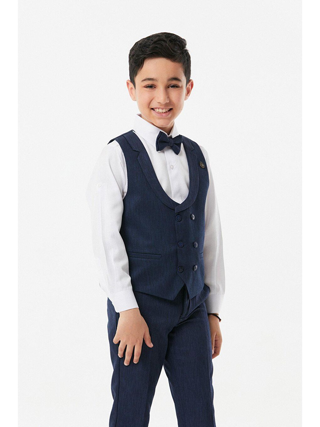 Lacivert Smokin Yelekli Erkek Çocuk 4 Lü Takım-2