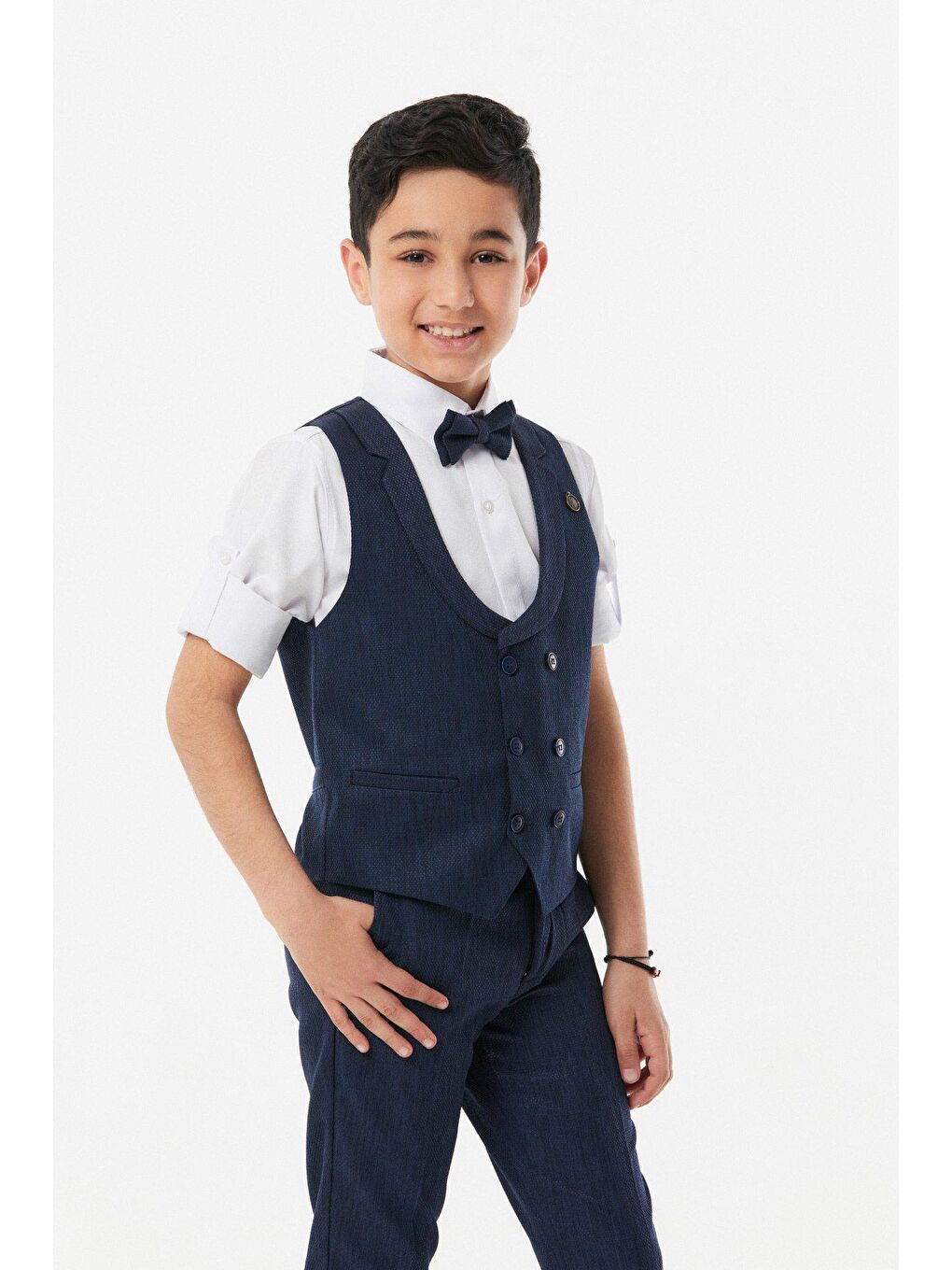 Lacivert Smokin Yelekli Erkek Çocuk 4 Lü Takım-3