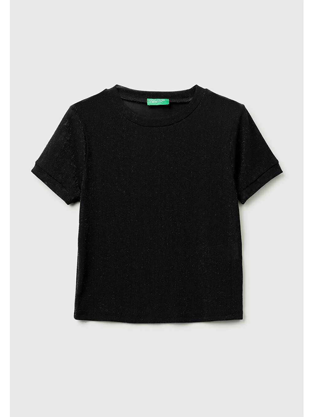 Kadın Siyah Simli Bisiklet Yaka Slim Fit T-shirt-1