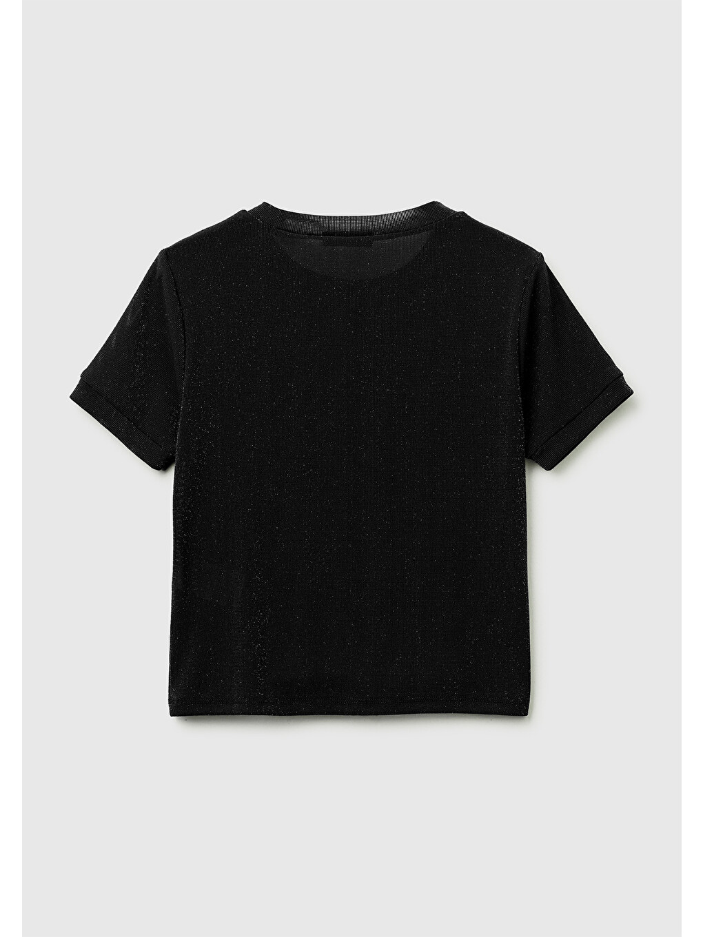 Kadın Siyah Simli Bisiklet Yaka Slim Fit T-shirt-3