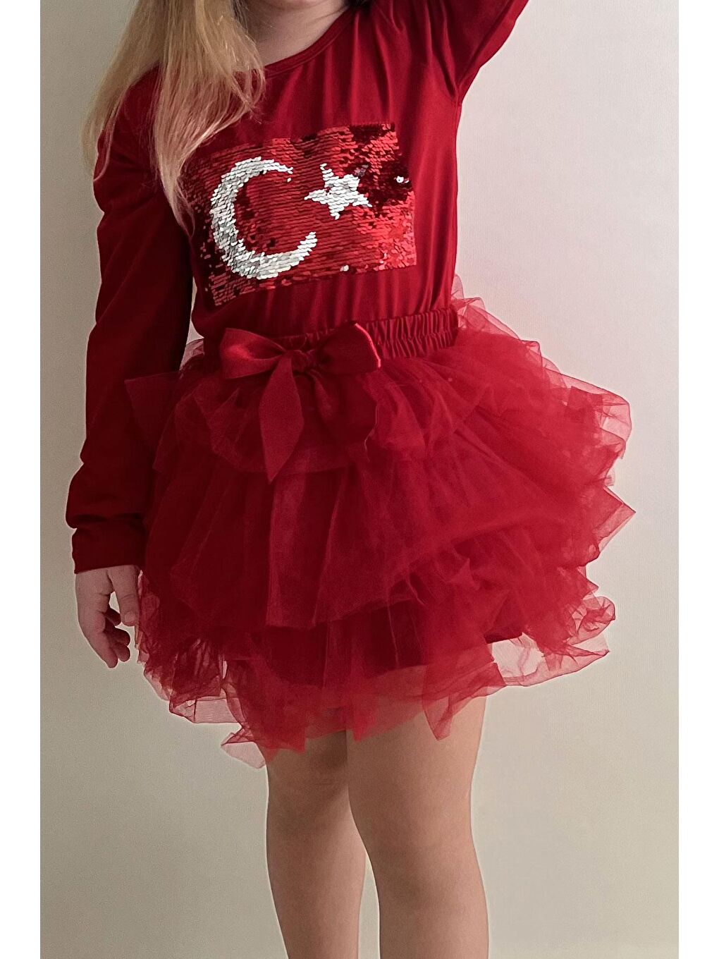 Kız Çocuk Tütü Etek Fiyonklu Kırmızı (4-8 Yaş)-1