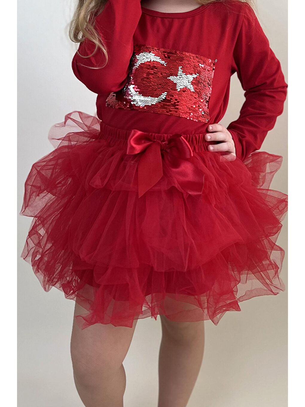 Kız Çocuk Tütü Etek Fiyonklu Kırmızı (4-8 Yaş)-2