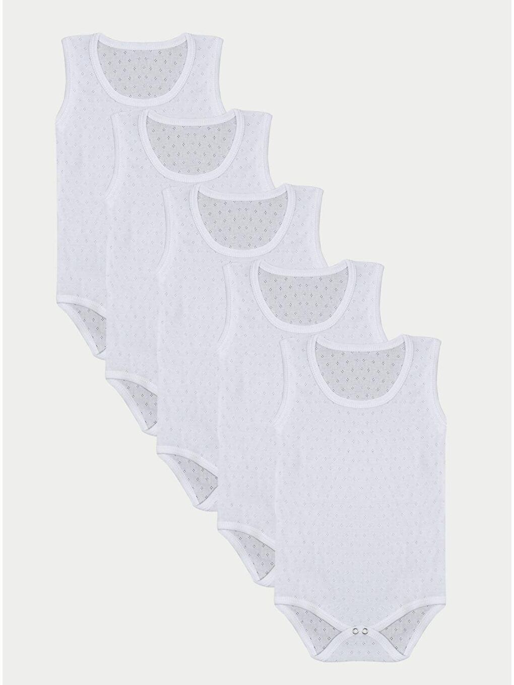 Beyaz 5'Li Zıbın Bebek Jakarlı Askılı Nefes Alan Çıtçıtlı Body %100 Organik Pamuk Uzatma Aparatı Hediyeli-1
