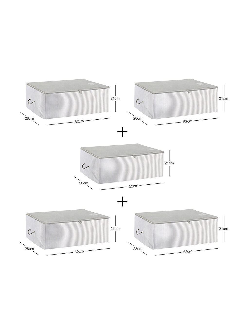5'li Orta Boy Gri Çizgili Stuff & Things Hurç Set 52 x 28 x 21 cm-2