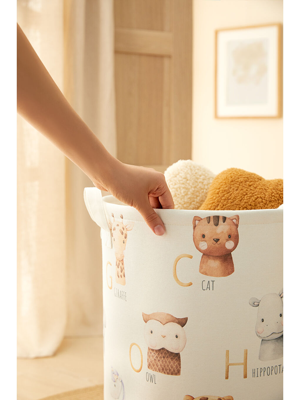 Çocuk Odası Ağzı Büzgülü Sevimli Hayvanlar Oyuncak Sepeti 36 x 48 cm-1