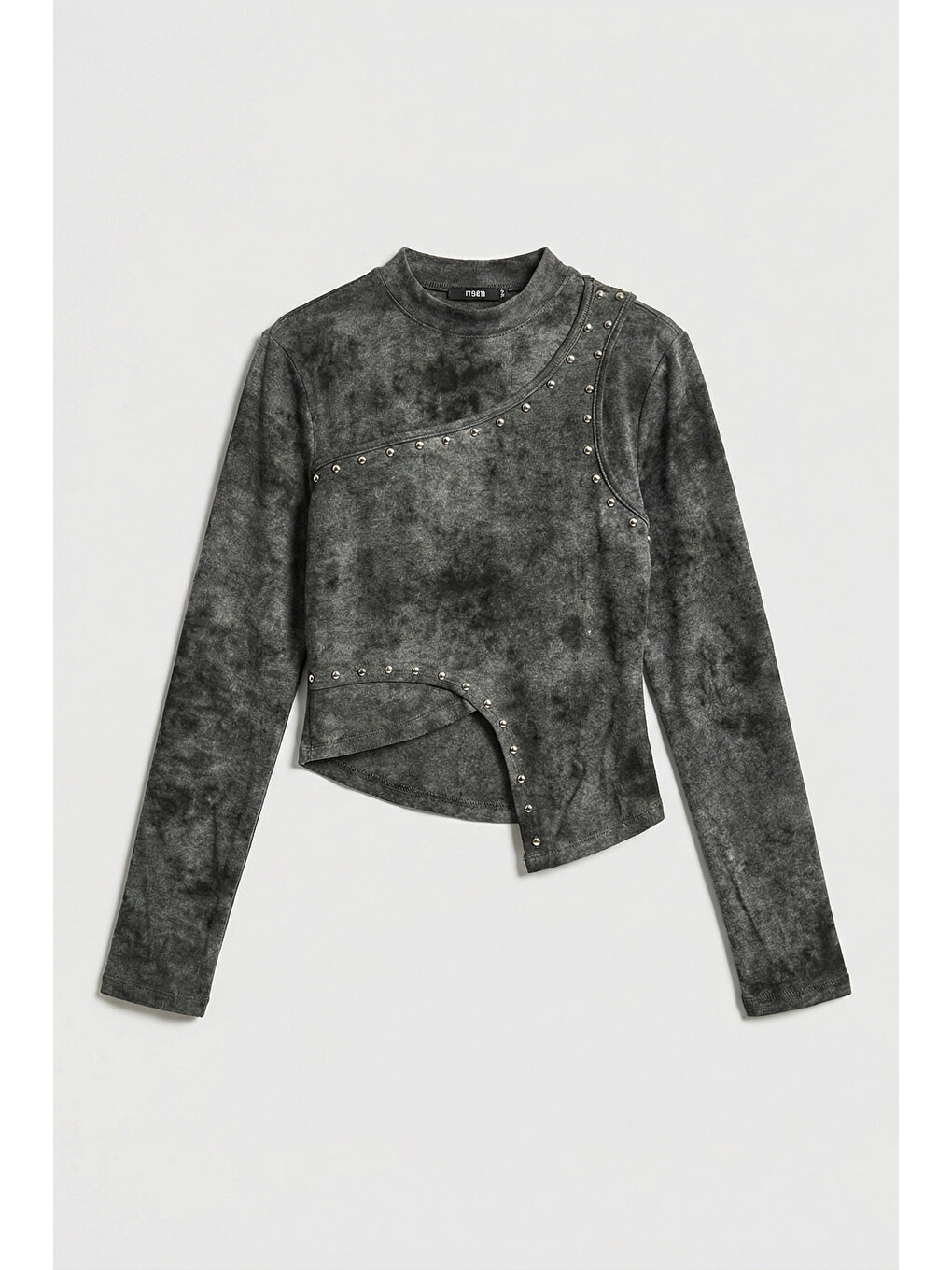 Kadın Antrasit Gri W5 Asimetrik Kesim Drop Detaylı Özel Tasarım Crop Top