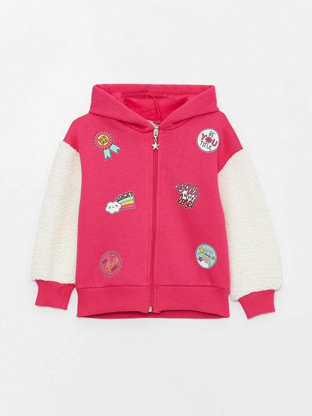 Fuşya Kız Çocuk Üç İplik Şardonlu Kolu Peluş SweatShirt