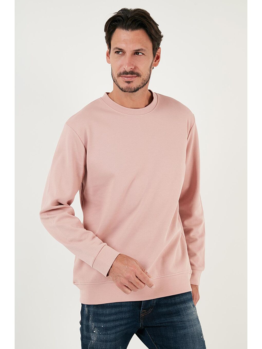 Buratti Pudra Pembe Pamuklu Bisiklet Yaka Regular Fit Basic Erkek Sweatshirt 5905521 - 1