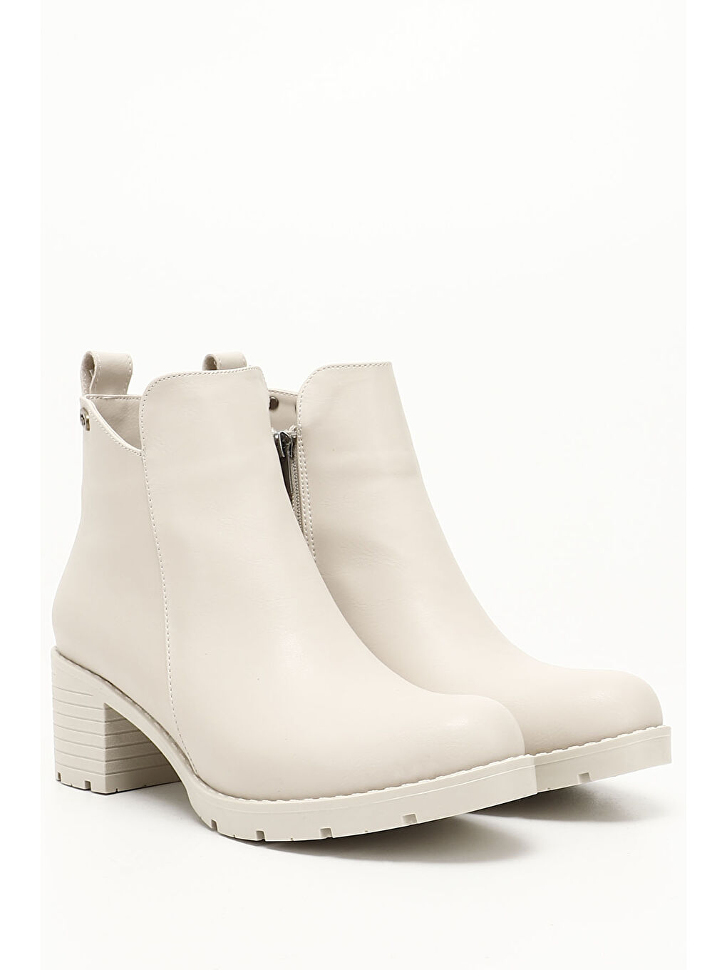 Bej Kadın TEN Fermuarlı Kalın Topuklu Bot-1