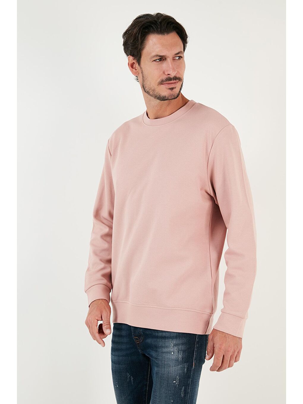 Buratti Pudra Pembe Pamuklu Bisiklet Yaka Regular Fit Basic Erkek Sweatshirt 5905521 - 2