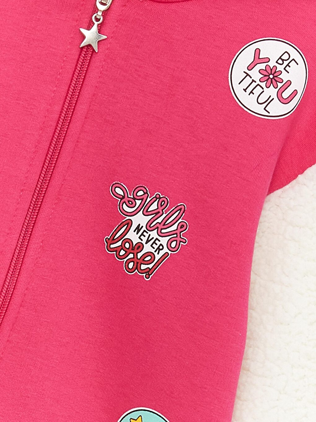 Fuşya Kız Çocuk Üç İplik Şardonlu Kolu Peluş SweatShirt-2