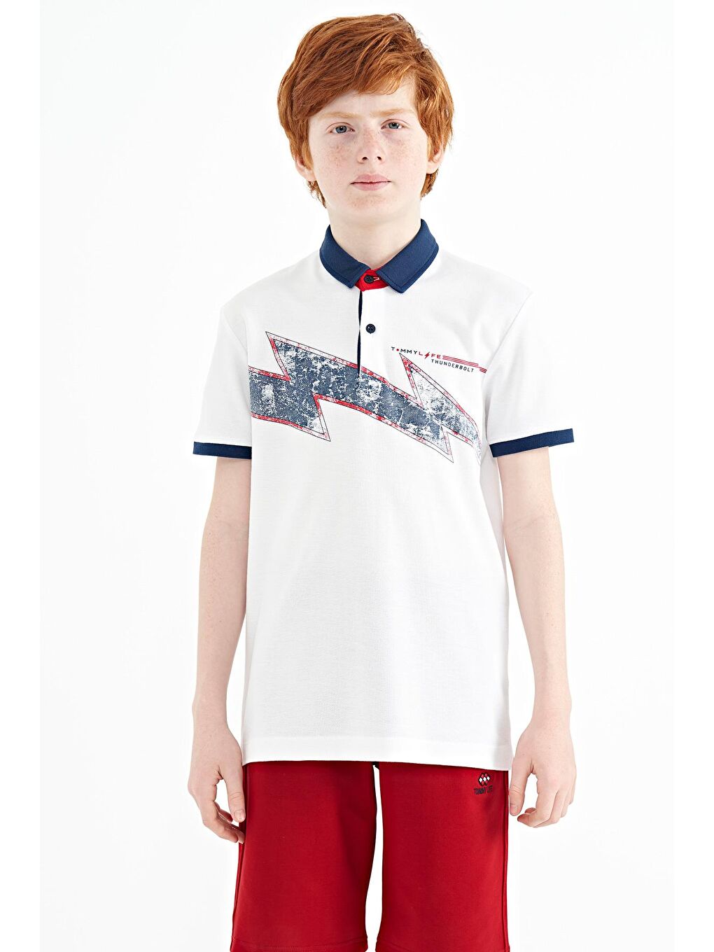 TOMMYLIFE Beyaz Baskı Detaylı Standart Kalıp Polo Yaka Erkek Çocuk T-Shirt - 11154