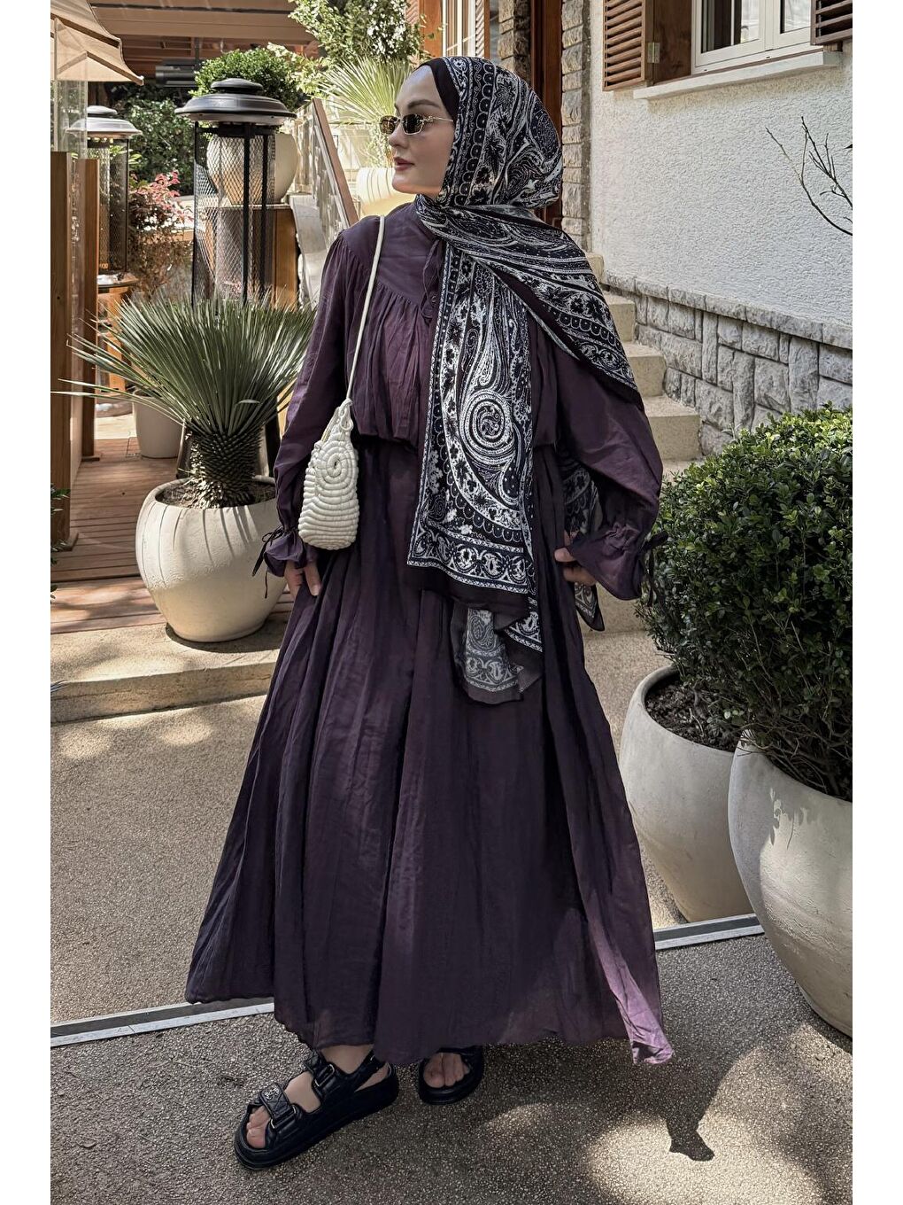 Odri Vual Kraş Uzun Elbise Mürdüm-7