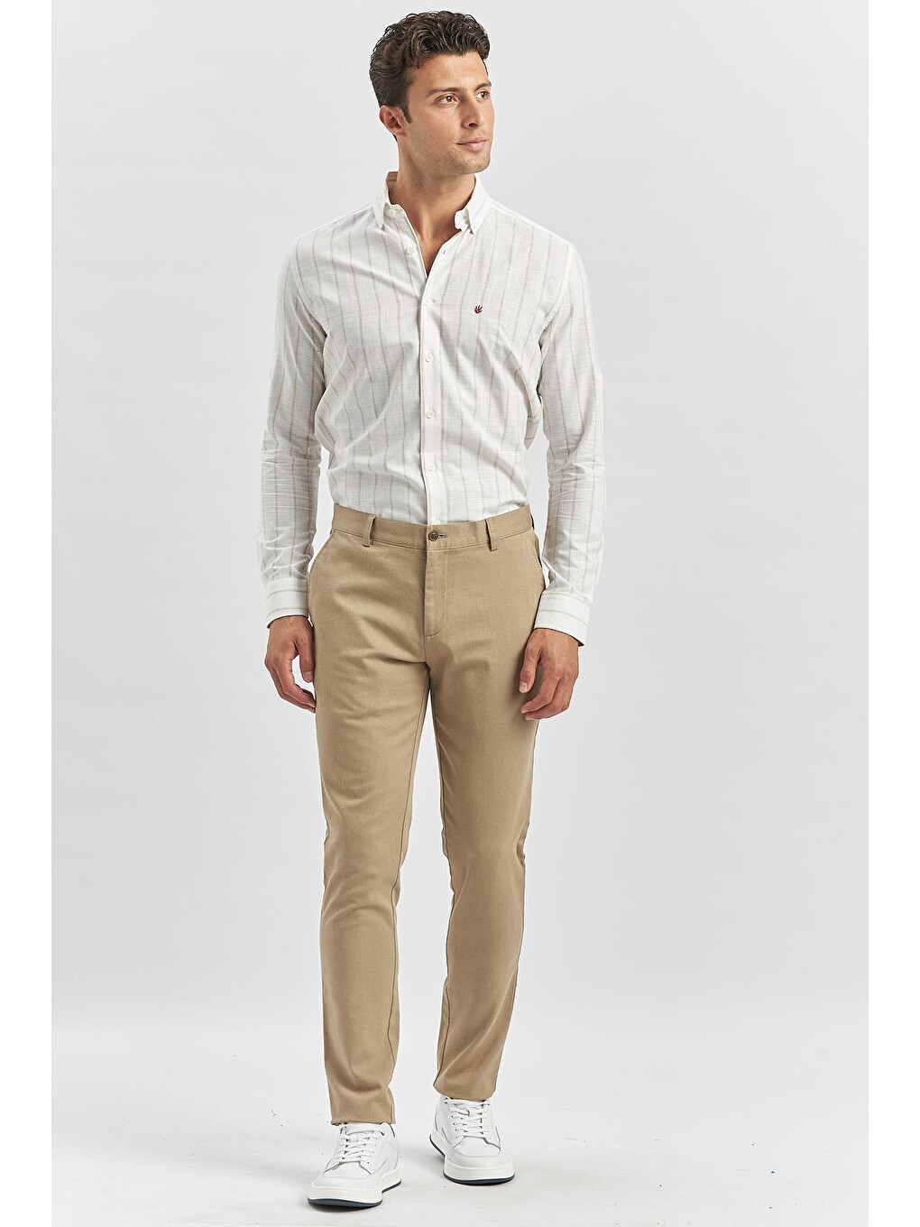 Bej Pamuklu Yandan Cepli Casual Slim Fit Chino Pantolon 1003240168-2