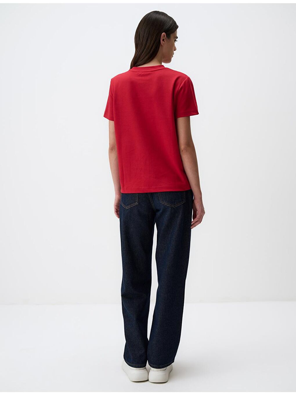 Kırmızı Basic Bisiklet Yaka Kısa Kollu Tişört-5