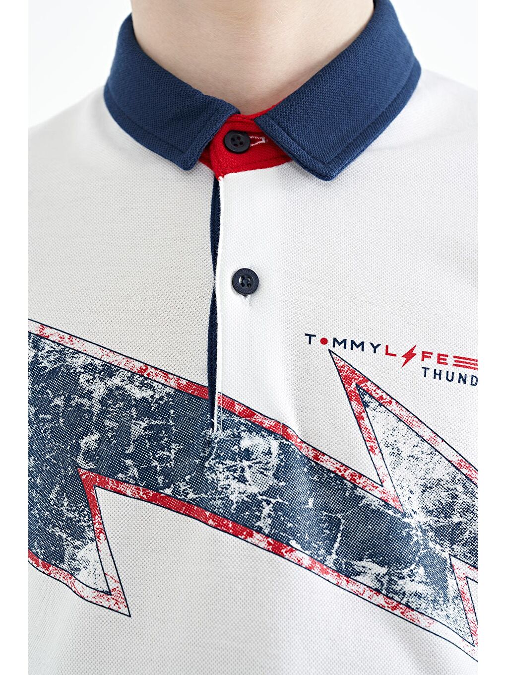 TOMMYLIFE Beyaz Baskı Detaylı Standart Kalıp Polo Yaka Erkek Çocuk T-Shirt - 11154 - 1