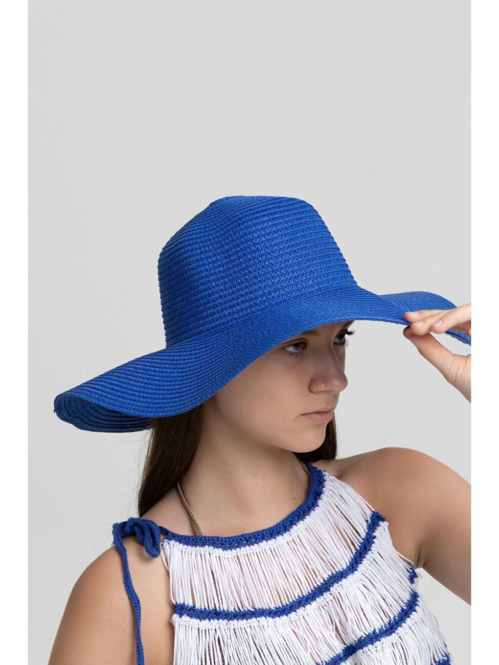 Mavi Kadın Saks Geniş Hasır Şapka Hsr2005