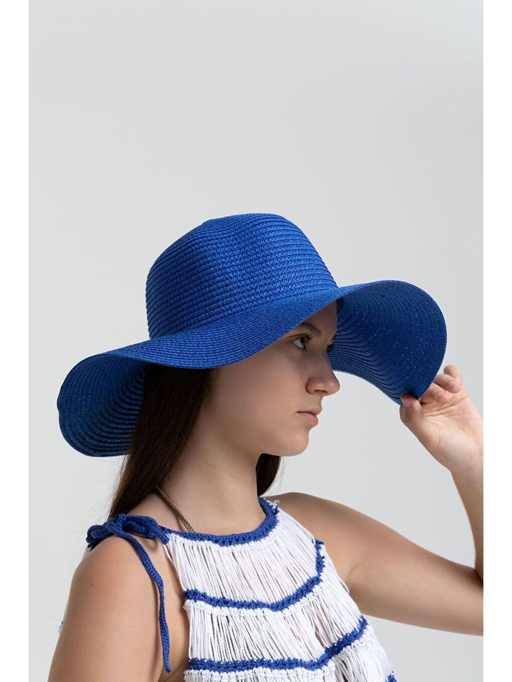 Mavi Kadın Saks Geniş Hasır Şapka Hsr2005-2