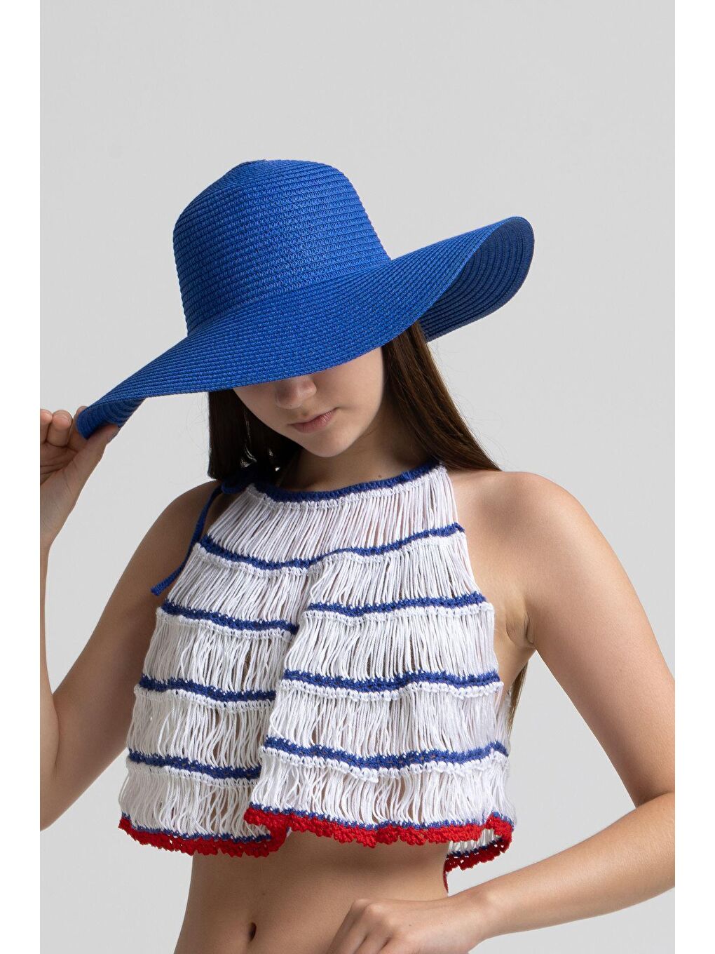 Mavi Kadın Saks Geniş Hasır Şapka Hsr2005-3