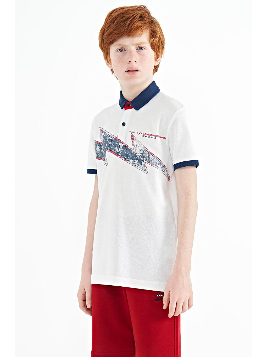 TOMMYLIFE Beyaz Baskı Detaylı Standart Kalıp Polo Yaka Erkek Çocuk T-Shirt - 11154 - 4