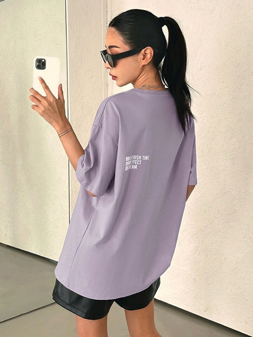 Kadın Lila Cherish Time Regular Fit Tişört-2