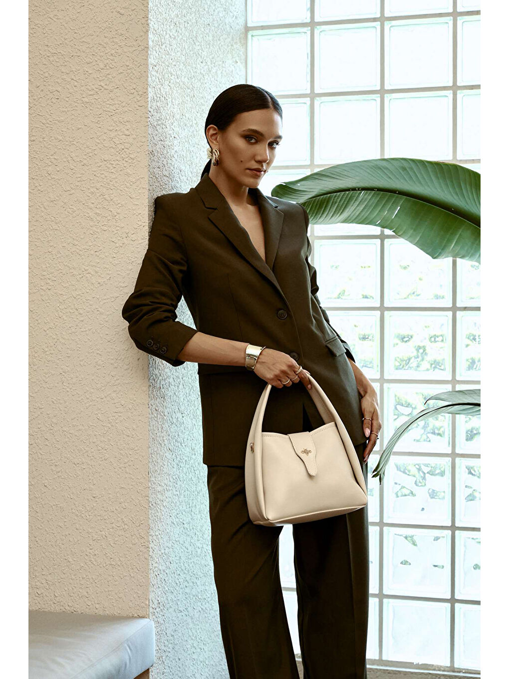 Ekru Kadın El ve Omuz Çantası-1