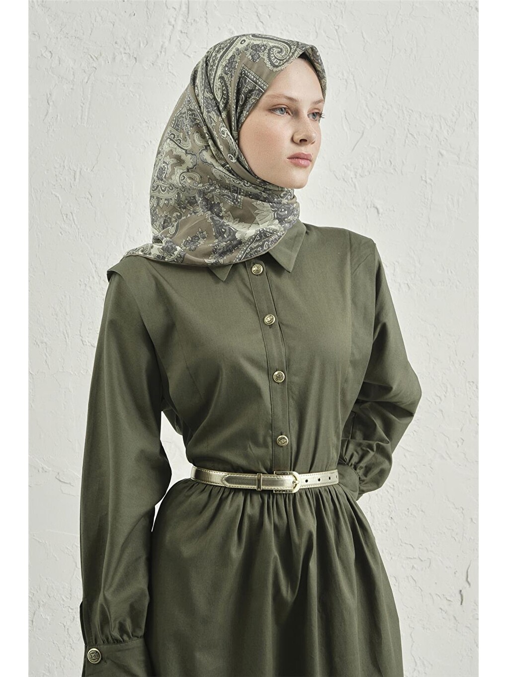 Haki Çiçek Eşarp 48 55