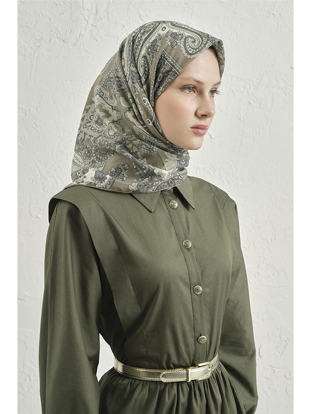 Haki Çiçek Eşarp 48 55-1