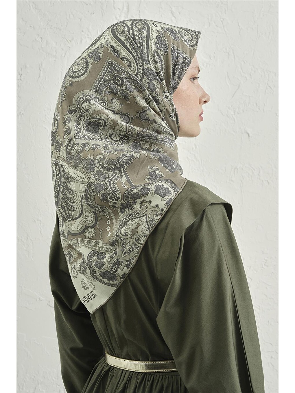 Haki Çiçek Eşarp 48 55-3