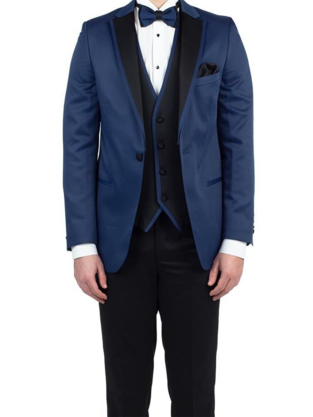 Lacivert Saten Yelekli 6 Drop Dar Kesim Smokin Damatlık 1001190152-1